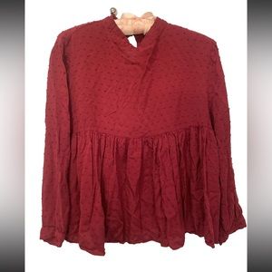 Altar’d State XS Red Maroon Babydoll Long Sleeve Blouse Top‎ Shirt